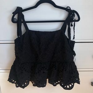 J Crew Ribbon Tie Black Eyelet Tank